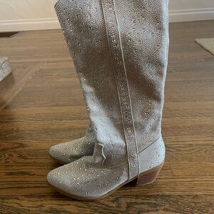 Rhinestone Silver Women's Knee-High cowboy Boots